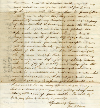 Letter from John Cheney to his wife, Mary, February 8, 1862