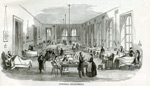 Illustration of a surgical department ward during the Civil War depicting nurses and doctors at work
