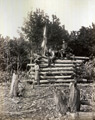 Union soldiers atop a signal tower on Elk Mountain overlooking the battlefield at Antietam, Maryland. From left to right: R. D. Morgan, H. W. Gardner, Lieutenant (LT) E. C. Pierce (looking through telescope/spyglass), and LT L. B. Jerome. Photograph taken by Alexander Gardner.