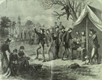 Illustration of soldiers being paid during the Atlanta Campaign. Soldiers getting paid often served as a morale booster.