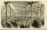 This illustration depicts the meeting which resulted in the formation of the Women's Central Association of Relief (WCAR) that coordinated efforts of women in the New York City area. From their offices in Cooper Union Hall, volunteer women from elite families spread information, raised money, trained nurses, and collected and distributed supplies to support the Union cause. During its first seven months, it gathered thirty thousand hospital garments, over fifteen thousand pieces of bedding, and more than two thousand jars of jellies and preserves. On June 24, 1864, the WCAR officially became a subordinate branch of the U.S. Sanitary Commission and continued its work until July 7, 1865.