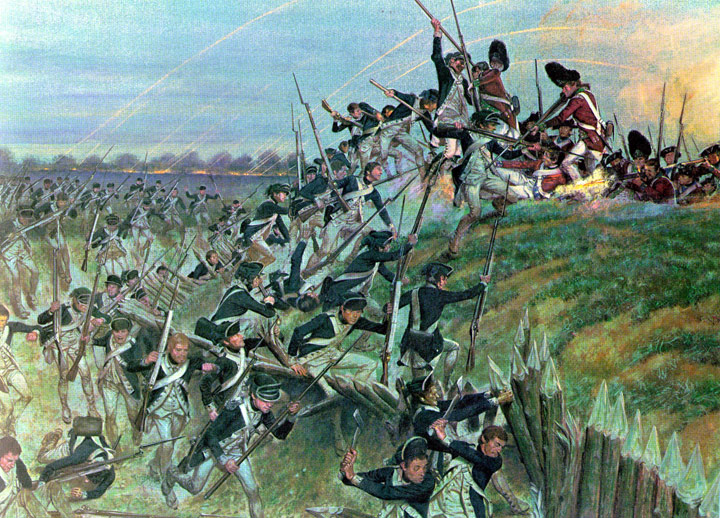 Historical artist H. Charles McBarron's rendering of the final assault on Redoubt 10, produced for the U.S. Army