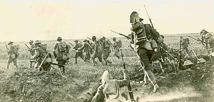 American Soldiers of the 1st Infantry Division leaving the trenches to attack Cantigny.